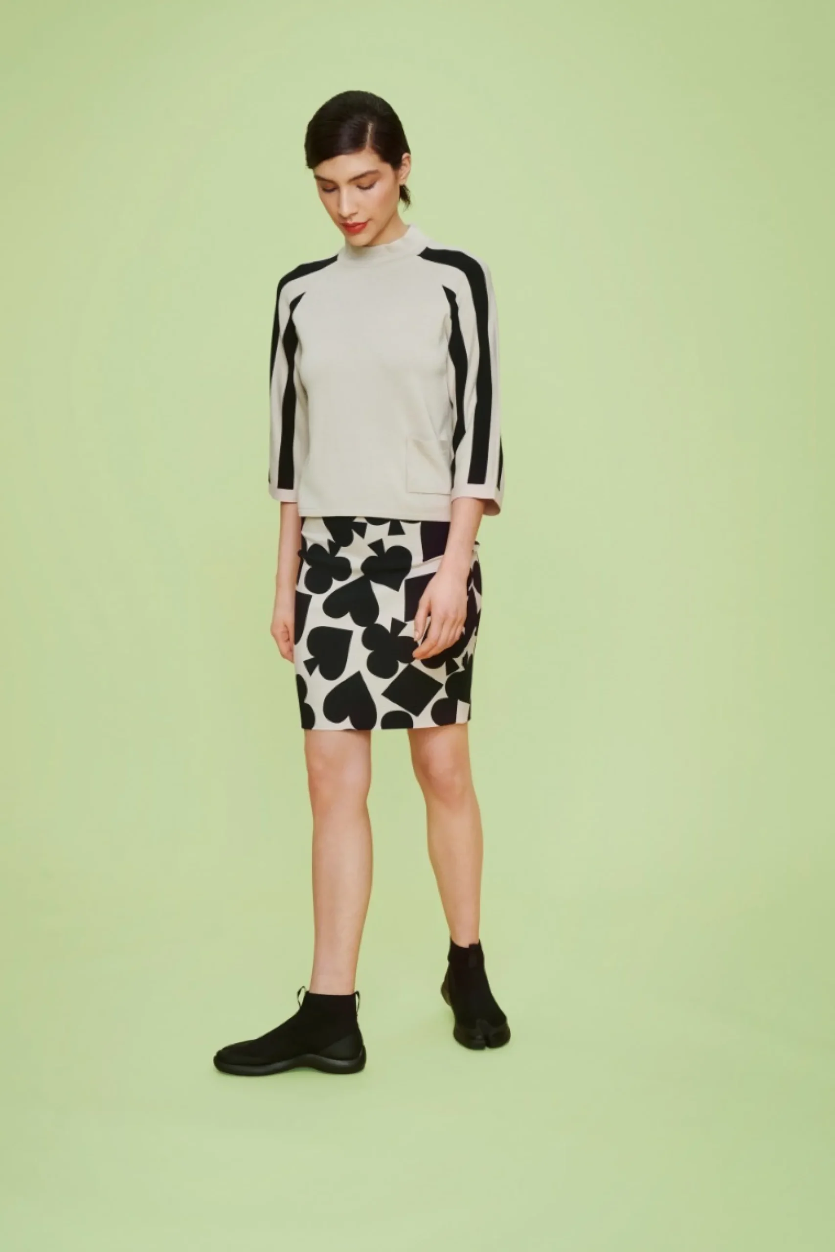 Bluser<BITTE KAI RAND Bloom knit højhalset bluse IVORY/BLACK