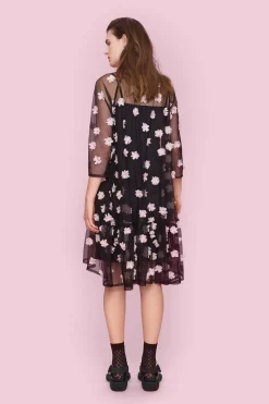 Kjoler<BITTE KAI RAND Blossom mesh kjole BLACK/PALEPINKFLOWER
