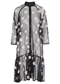 Kjoler<BITTE KAI RAND Blossom mesh kjole BLACK/PALEPINKFLOWER