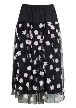 Nederdele<BITTE KAI RAND Blossom mesh nederdel BLACK/PALEPINKFLOWER