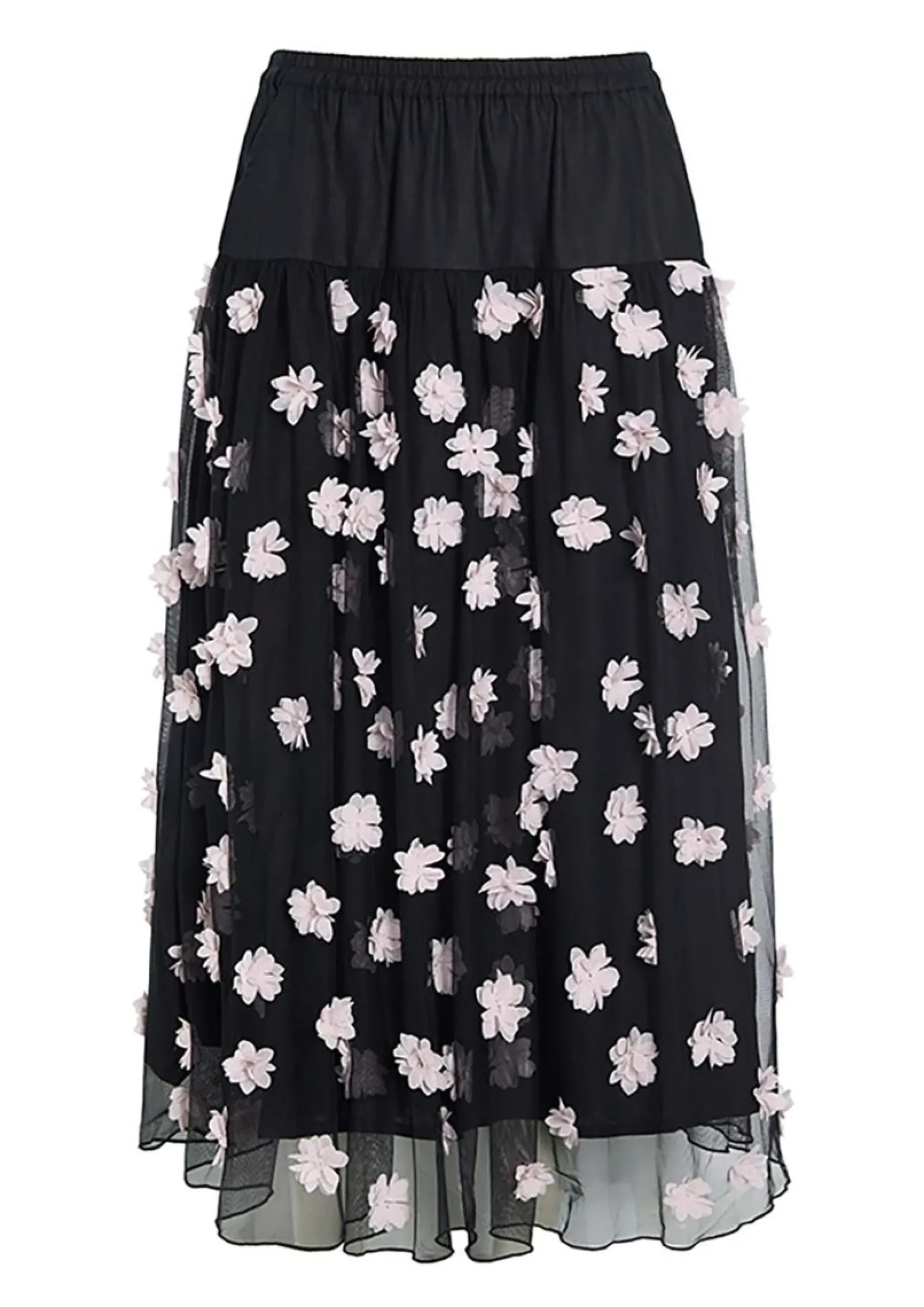 Nederdele<BITTE KAI RAND Blossom mesh nederdel BLACK/PALEPINKFLOWER