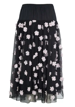 Nederdele<BITTE KAI RAND Blossom mesh nederdel BLACK/PALEPINKFLOWER