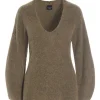 Strik | Strik<BITTE KAI RAND Dandelion knit bluse med v-hals DARKCARAMEL