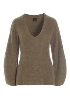 Strik | Strik<BITTE KAI RAND Dandelion knit bluse med v-hals DARKCARAMEL