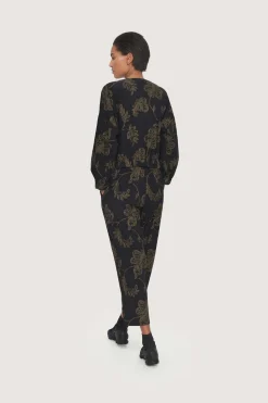 Bukser | Bukser<BITTE KAI RAND Embroidered leaf bukser BLACK/BLACKLEAF