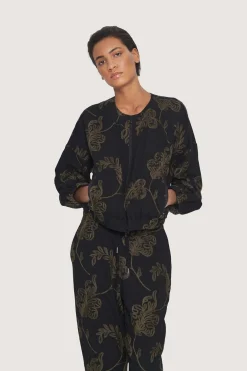 Bukser | Bukser<BITTE KAI RAND Embroidered leaf bukser BLACK/BLACKLEAF