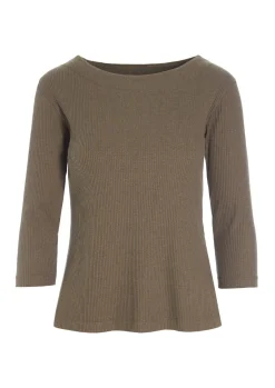 Bluser<BITTE KAI RAND Globe rib bluse med 3/4 ærme CHOCOLATECHIP