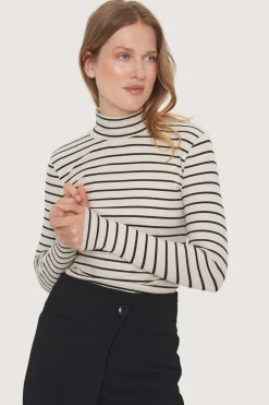 Bluser<BITTE KAI RAND Globe stripe højhalset bluse BLACK/IVORYSTRIPE
