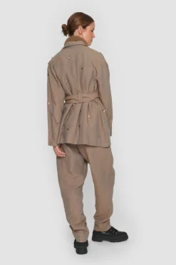 Jakker & Blazere<BITTE KAI RAND Lazy linen jakke med sten BLACK/IVORYCHANGEANT