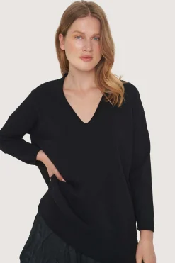 Bluser | Strik<BITTE KAI RAND Saku bluse med v-hals BLACK