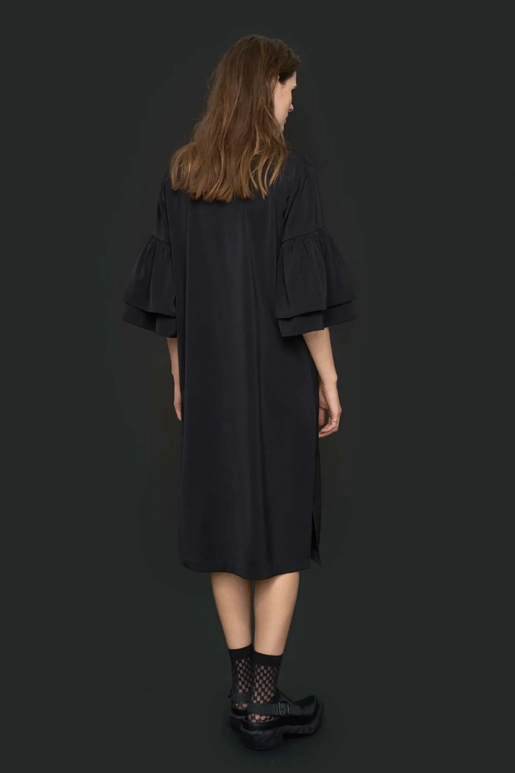 Kjoler<BITTE KAI RAND Sakura stretch flæse kjole BLACK