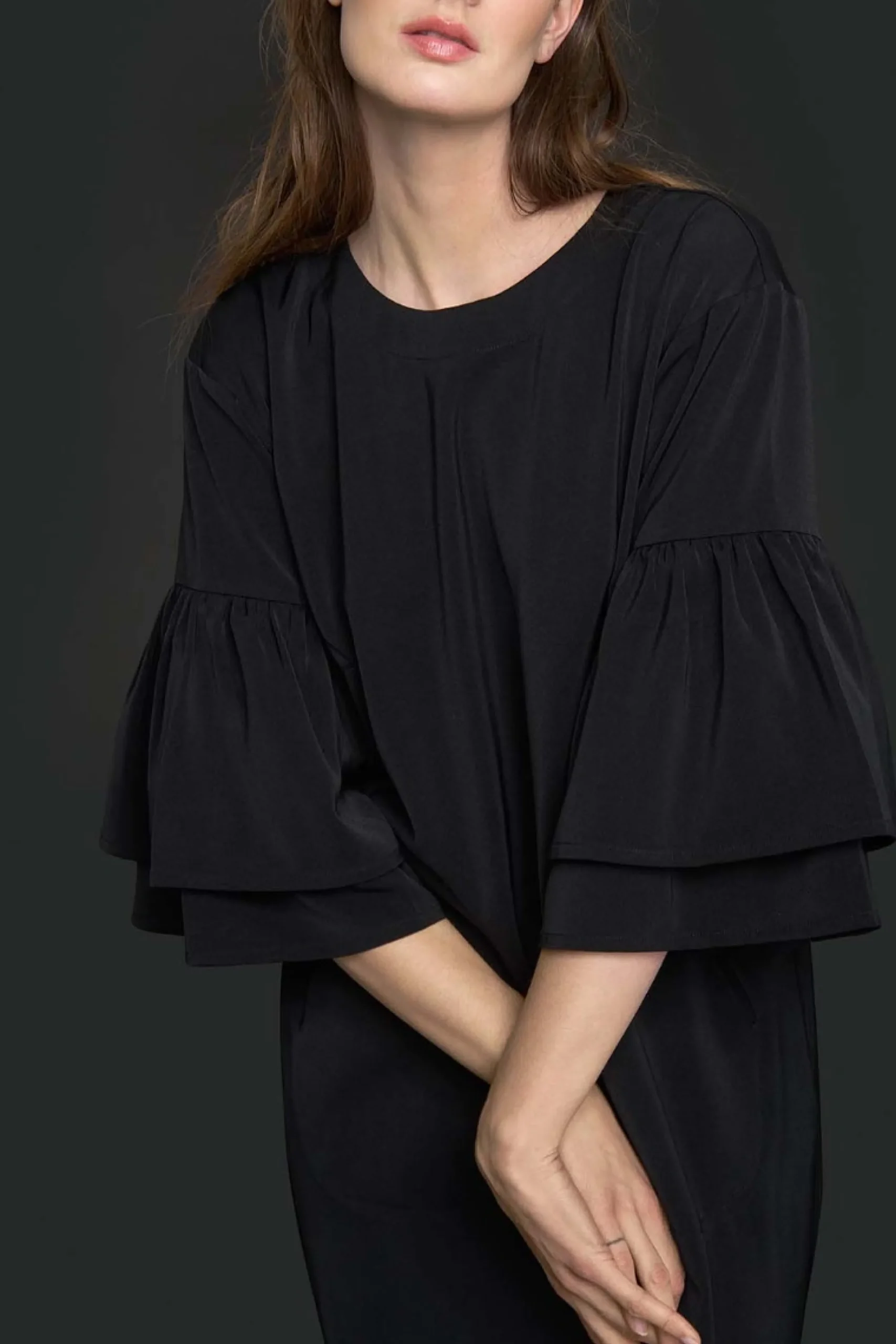 Kjoler<BITTE KAI RAND Sakura stretch flæse kjole BLACK